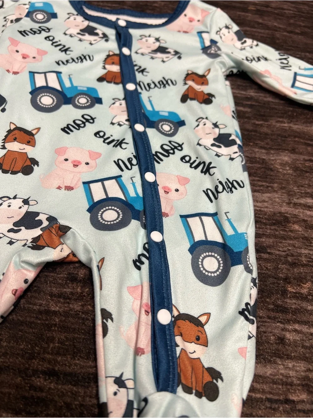 Blue Farm Animals Footed One-Piece - 0-3 monkey